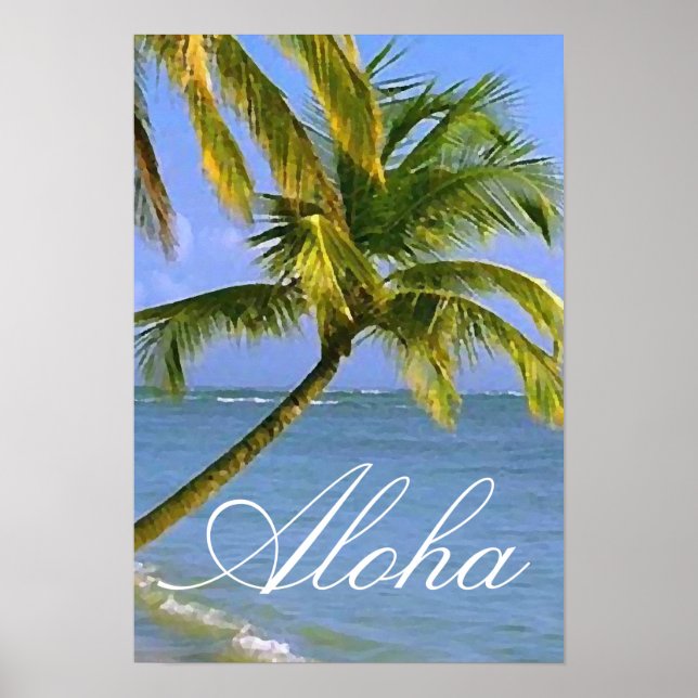 Aloha Hawaiian Handflatan Träd Tropical Travel Poster (Framsidan)