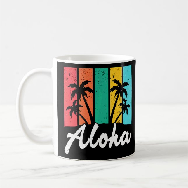 Aloha Hawaiian Hawaii Island Handflatan Beach Surf Kaffemugg (Vänster)