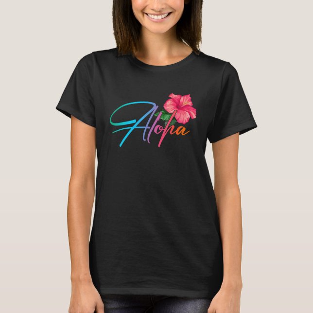 Aloha Hawaiian Hibiscus Flowers Hawaii Beach Luau T Shirt (Framsida)