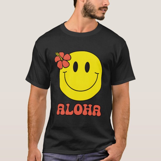Aloha Hawaiian Hibiscus Gult Lycklig Ansikte Cute  T Shirt (Framsida)