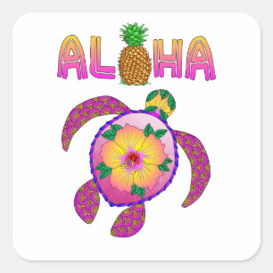 Aloha Hawaiian Honu Turtle Fyrkantigt Klistermärke