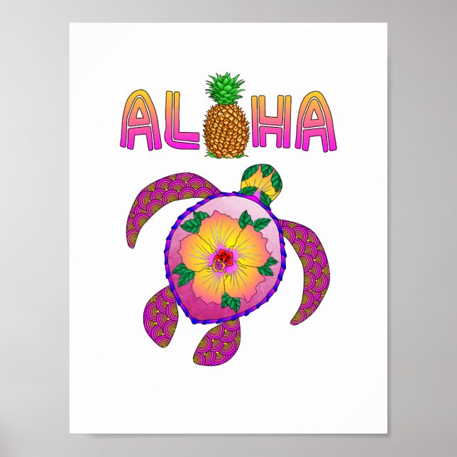 Aloha Hawaiian Honu Turtle Poster (Framsidan)
