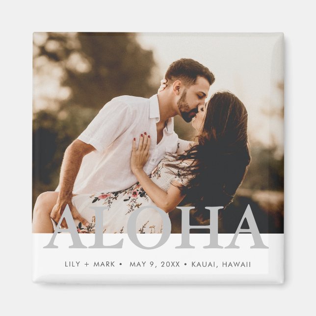 Aloha Hawaiian Island Foto Bröllop Spara Datum Magnet (Framsidan)