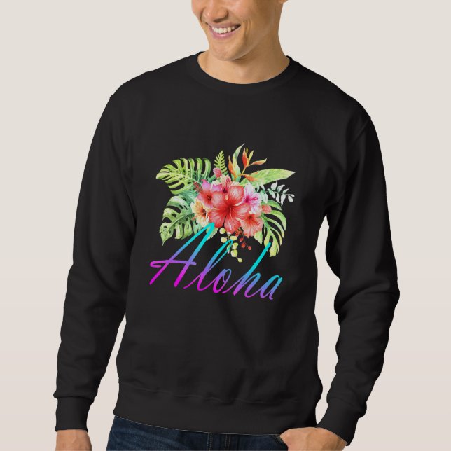 Aloha Hawaiian Islands Hawaii Flower Lång Ärmad Tröja (Framsida)