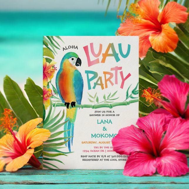 Aloha Hawaiian Luau Parrot Tropical Par Shower Inbjudningar (Skapare uppladdad)