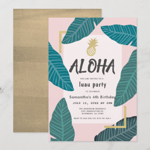 Aloha Hawaiian Luau Pineapple Rosa Birthday Inbjudningar