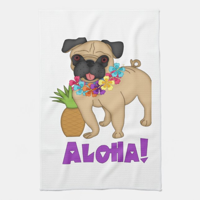 Aloha! Hawaiian Luau Pug och Pineapple Tees, gåvor Kökshandduk (Vertikal)
