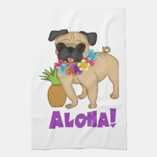 Aloha! Hawaiian Luau Pug och Pineapple Tees, prese Kökshandduk