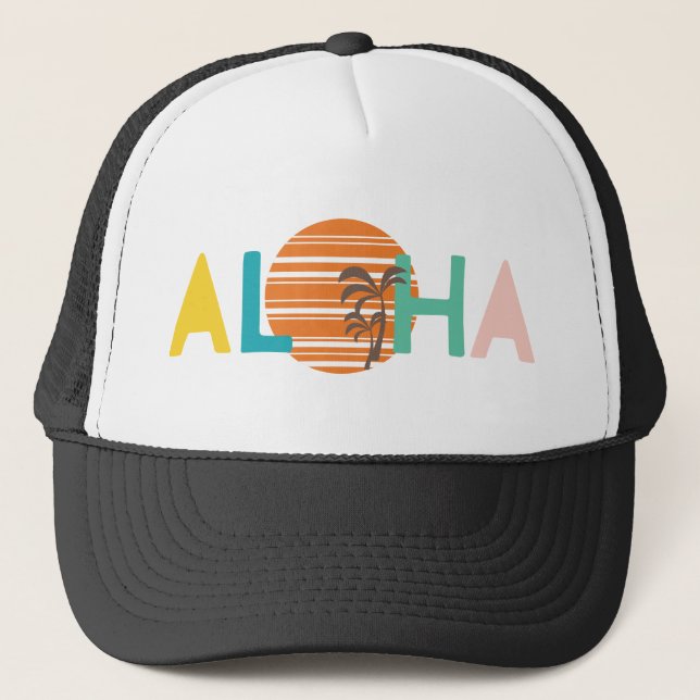 ’Aloha’ Hawaiian Multifärgad Beach Sunset Handflat Keps (Framsida)