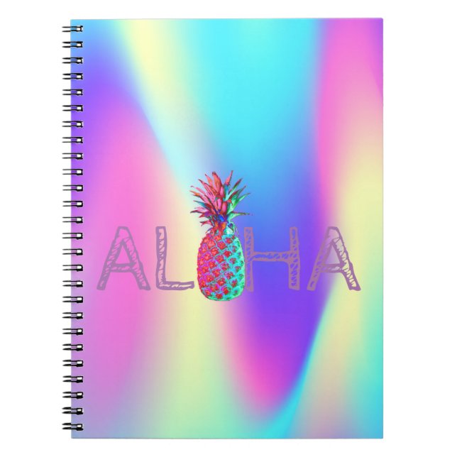 Aloha Hawaiian Pineapple Ombre Holografiska Anteckningsbok (Framsidan)