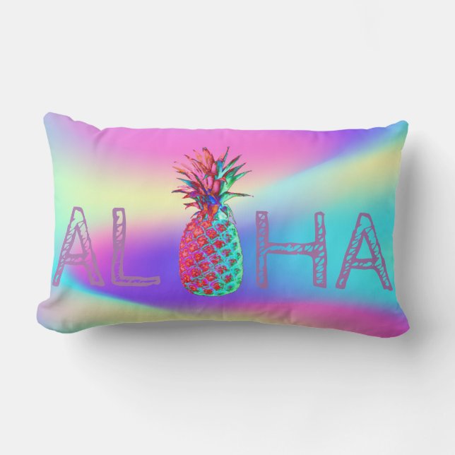 Aloha Hawaiian Pineapple Ombre Holografiska Lumbarkudde (Framsida)