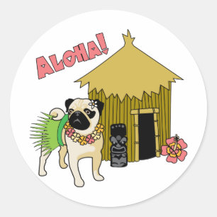 Aloha! Hawaiian Pug Stickers Runt Klistermärke