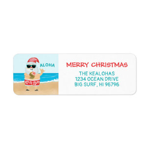 Aloha Hawaiian Santa Beach jul Adress Returadress Etikett