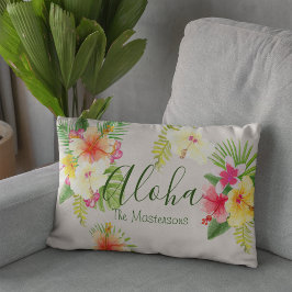 Aloha Hawaiian Tropical Blommigt Watercolor Lumbarkudde