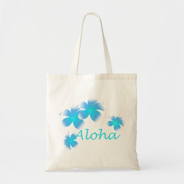 Aloha Hawaiian Tropical Flower Aqua Tote Bag Tygkasse (Framsidan)