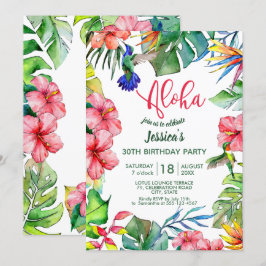 Aloha Hawaiian Tropical Flowers Birthday Inbjudningar