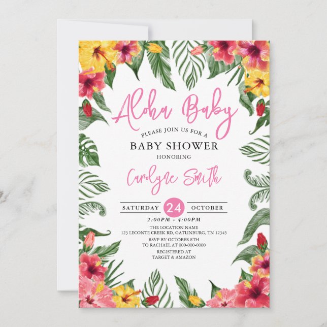 Aloha Hawaiian Tropical Girl Baby Shower Inbjudningar (Framsida)