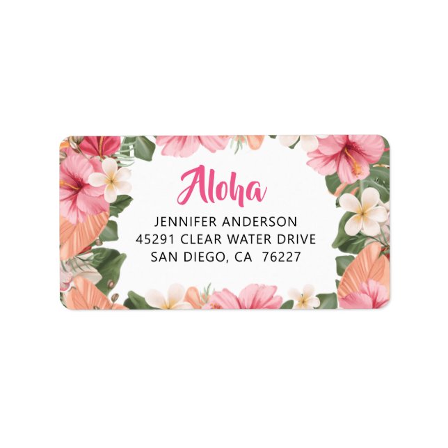 Aloha Hawaiian Tropical Hibiscus Luau Adress Adressetikett (Framsidan)