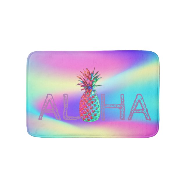 Aloha hawaiiansk ananas holografisk badrumsmatta (Framsidan)