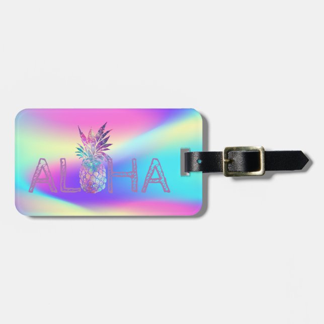 Aloha Hawaiiansk Ananas Holografisk Bagagebricka (Horisontell Framsida)