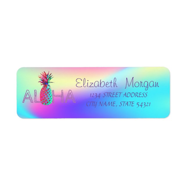 Aloha hawaiiansk ananas holografisk returadress etikett (Framsidan)