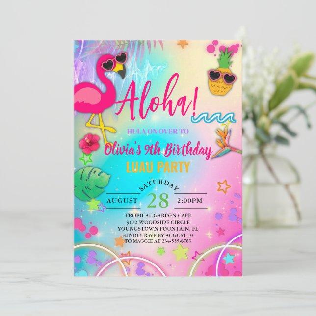 Aloha hawaiiansk hula på tropisk flickas födelseda inbjudningar (Stående Fram)