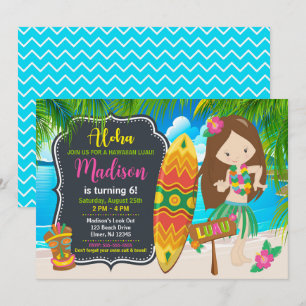 Aloha Hawaiiansk Luau-flicka Tropisk Fest Födelsed Inbjudningar