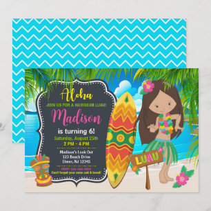 Aloha Hawaiiansk Luau-flicka Tropisk Fest Födelsed Inbjudningar