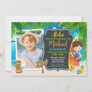 Aloha Hawaiiansk Luau Tropisk Födelsedagsfest Foto Inbjudningar