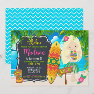 Aloha Hawaiianskt Luau Tropisk Flickas Födelsedags Inbjudningar