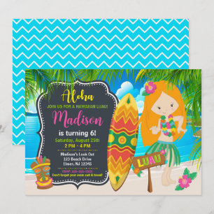 Aloha Hawaiianskt Luau Tropisk Flickas Födelsedags Inbjudningar