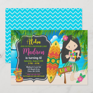 Aloha Hawaiianskt Luau Tropisk Flickas Födelsedags Inbjudningar