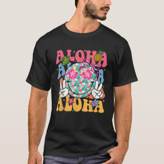 Aloha hawaiianskt sött leende ansikte Shaka hibisk T Shirt