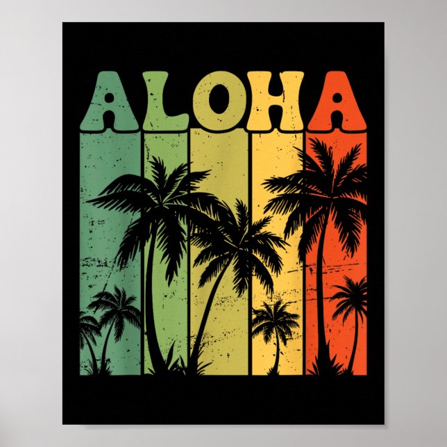 Aloha hawaiisk ö palmträd surfbräda strand poster (Framsidan)