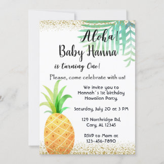 Aloha, hawaiiska födelsedagsfesten inbjudan, anana inbjudningar