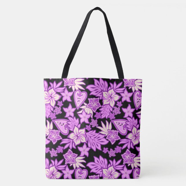 Aloha Heart Hawaiian Hibiscus Tropical Beach Bag Tygkasse (Framsida)