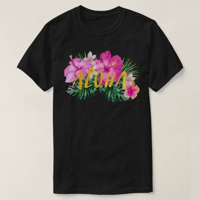 Aloha Hibiscus Flowers  T Shirt (Design framsida)
