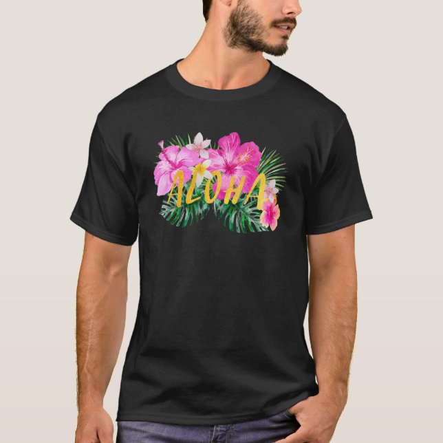 Aloha Hibiscus Flowers T Shirt (Framsida)