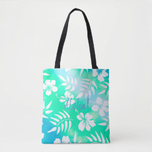 Aloha Hibiscus Grönt och Blue Blommigt Tygkasse