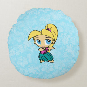 Aloha Honeys Blond Hula Girl Hawaiian Hibiscus Rund Kudde