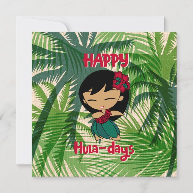 Aloha Honeys Christmas Holiday Hula Girl Palms Julkort (Framsida)