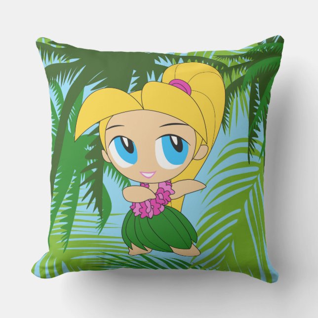 Aloha Honeys Hawaiian Blond Hula Girl Reversible Kudde (Framsida)