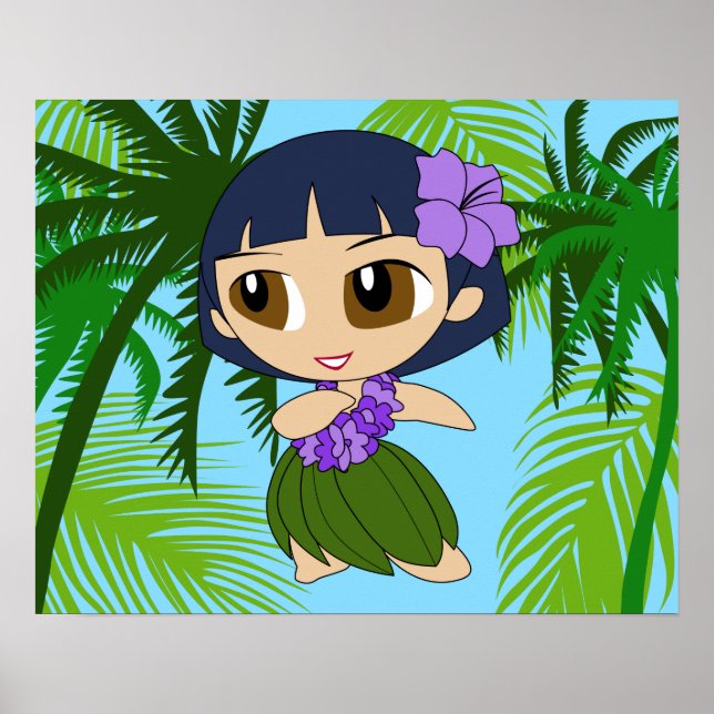 Aloha Honeys Hawaiian Blue Hair Hula Girl Poster (Framsidan)