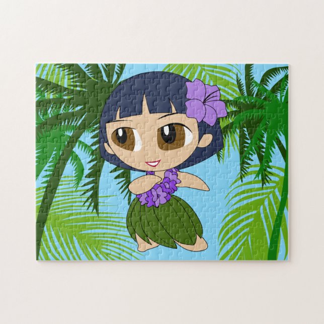 Aloha Honeys Hawaiian Blue Hair Hula Girl Pussel (Horisontell)