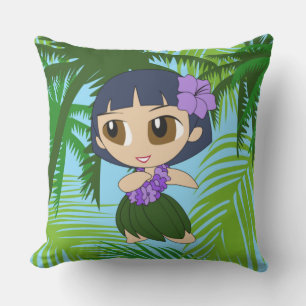 Aloha Honeys Hawaiian Blue Hula Girl Reversible Kudde