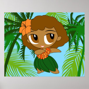 Aloha Honeys Hawaiian Brown Hair Hula Girl Poster
