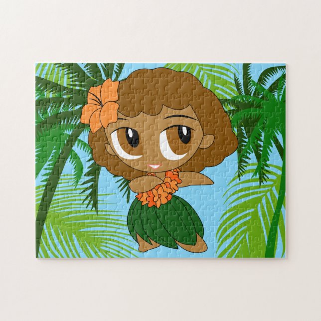 Aloha Honeys Hawaiian Brown Hair Hula Girl Pussel (Horisontell)