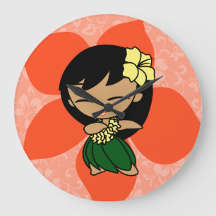 Aloha Honeys Hawaiian Hibiscus Vintage Hula Girl Stor Klocka