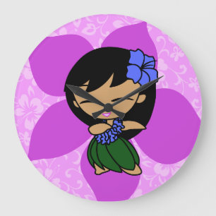 Aloha Honeys Hawaiian Hibiscus Vintage Hula Girl Stor Klocka