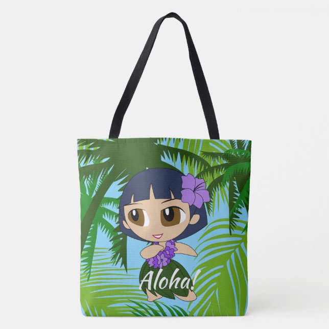 Aloha Honeys Hawaiian Hula Girl Beach Bag Tygkasse (Framsida)
